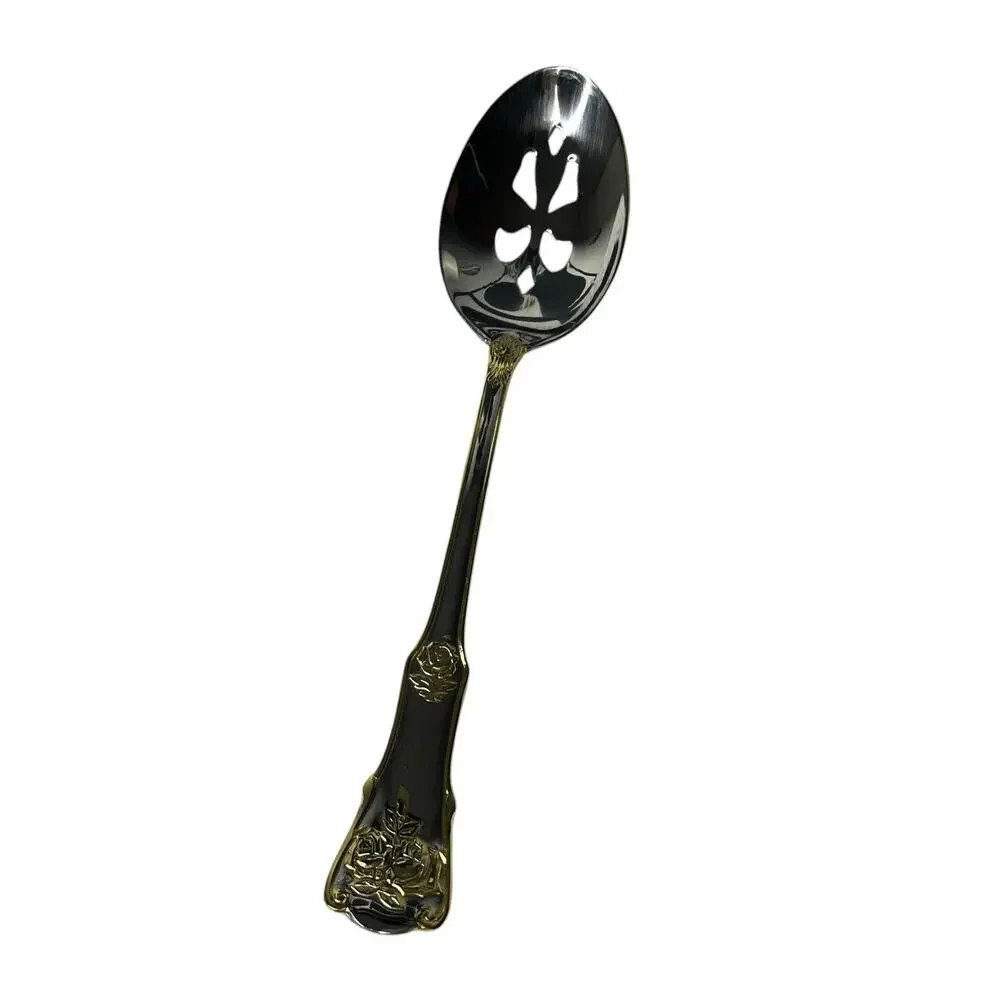 Royal Albert OLD COUNTRY ROSES Stainless Slotted Serving Spoon Gold Flatware